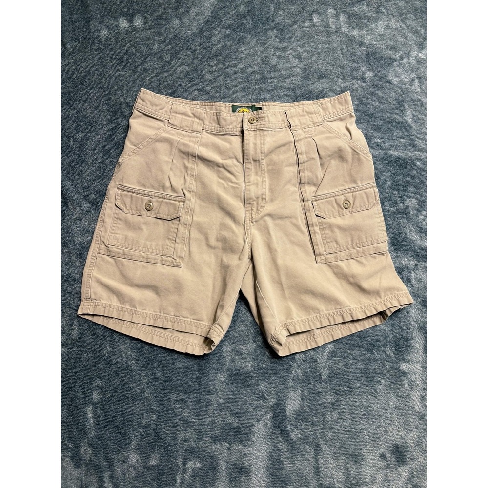 Cabelas Cargo Safari Shorts Mens 34 Tan Khaki 100% Cotton Canvas 7in Inseam